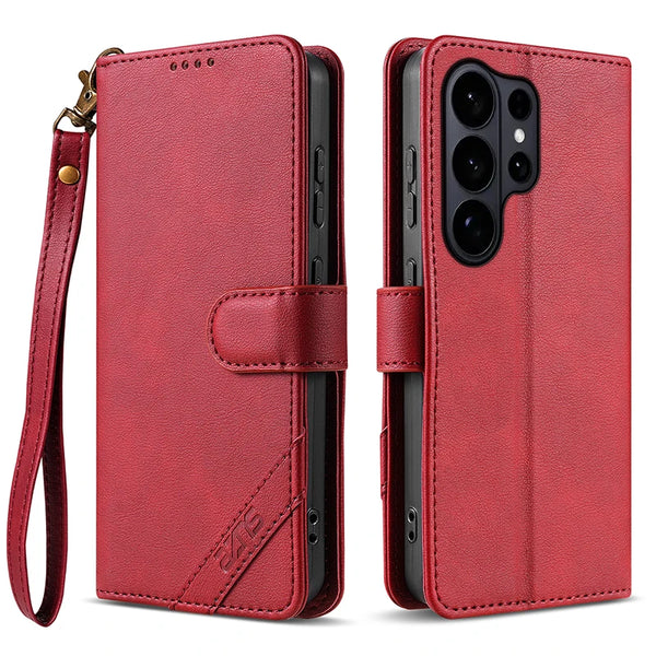 Flip PU Leather Case for Samsung S26 Ultra S25 Edge Plus S24 Fe S23 S22 S26U S25U S24U Card Slots Phone Cover With Hand Strap