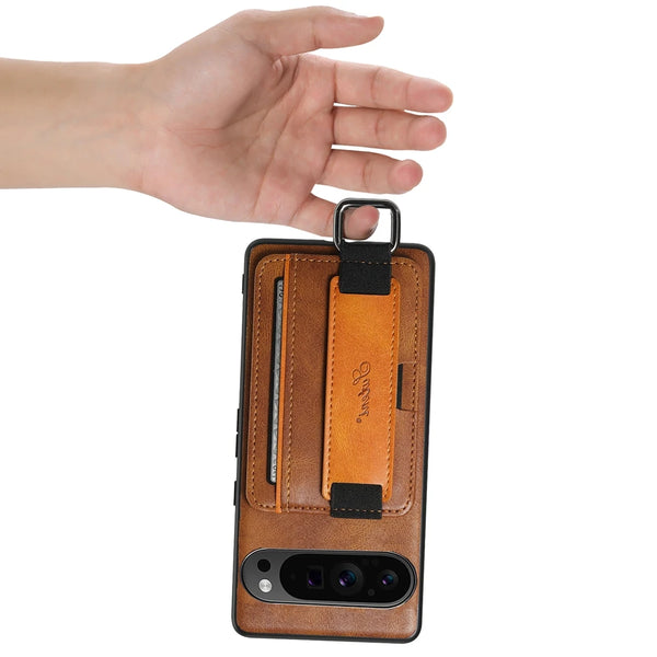 Leather Case For Google Pixel 10 10Pro 9 9ro 8 8A 8Pro XL Pro 7 7A 7Pro Card Slots Cards Holder Hand Hold Wristband Phone Cover
