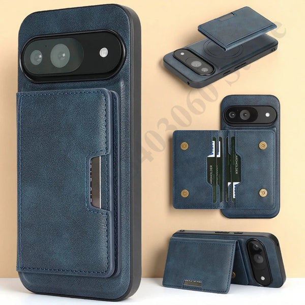 2 in 1 Leather Case For Google Pixel 8 8A 8Pro 9 9Pro 10 10pro Pro XL 9A 10A Magnetic Wireless Charging Cards Slots Phone Cover
