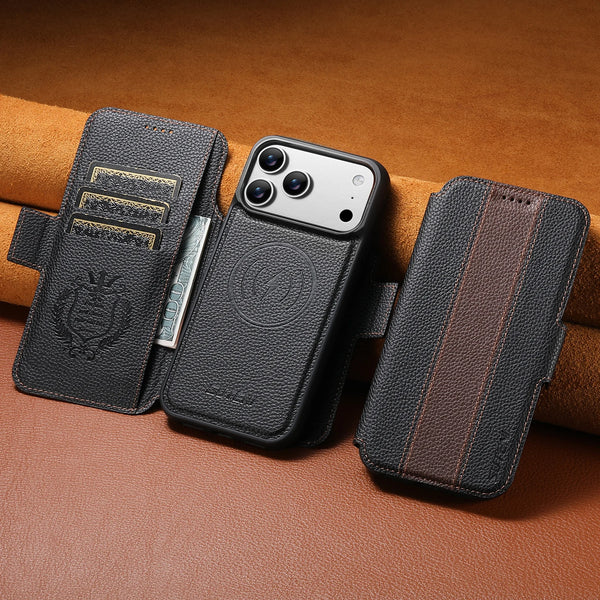 SUTENI Faux Leather Wireless Charging Card Holder Stand Wallet Magnetic Flip Cover Phone Case For iPhone 17 Pro Max 16 15 14 13