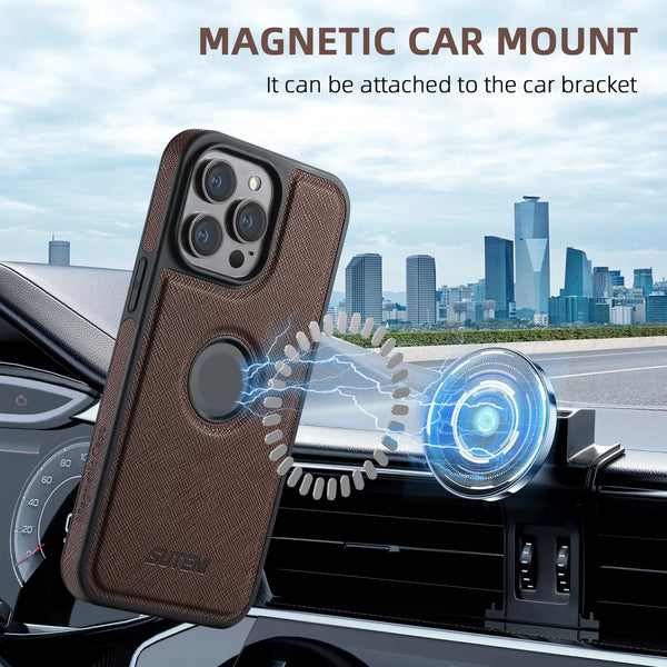 SUTENI Luxury Faux Leather Magnet Wireless Charging Phone Case For iPhone 16 Pro Max 15 Plus 14 13 12