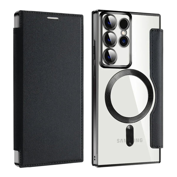 Flip Case For Samsung Galaxy S25 S22 S23 S24 Ultra Plus S23 FE S25U Magnetic Wireless Charging Shell PU Leather Card Clip Cover