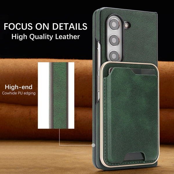 2 in 1 Leather Case for Samsung Galaxy Z Fold 7 6 5 4 3 Fold7 Fold6 Card Slots Holder Wireless Charging Magnetic Phone Cover