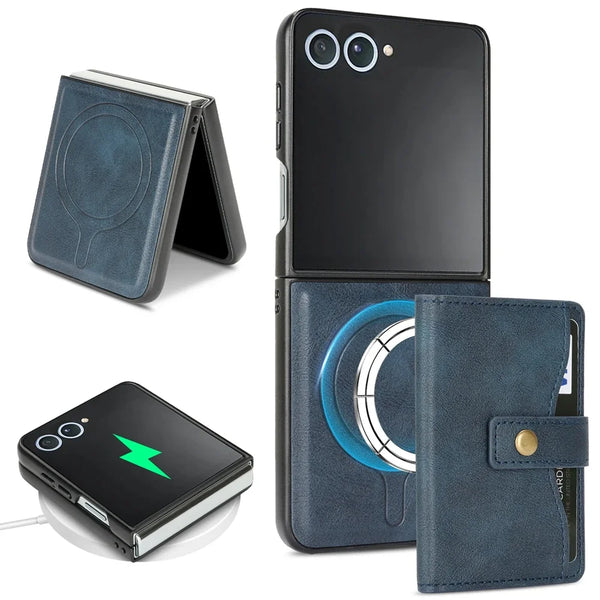 2 in 1 Magnetic Wallet Leather Case for Samsung Galaxy Z Flip 7 6 5 4 3 Flip7 Flip6 Flip5 Kickstand Cards Holder Phone Cover
