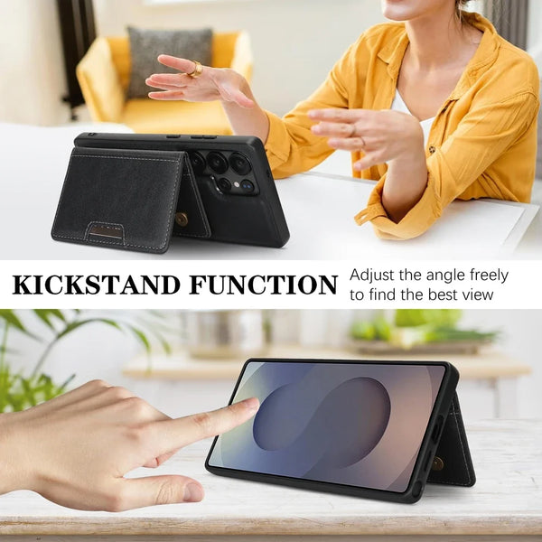 2 In 1 Magnetic Phone Cover for Samsung S25 S24 Ultra Edge Plug S23 + S25Ultra S25U S23U 5G Kickstand Cards Bag Slots Phone Case