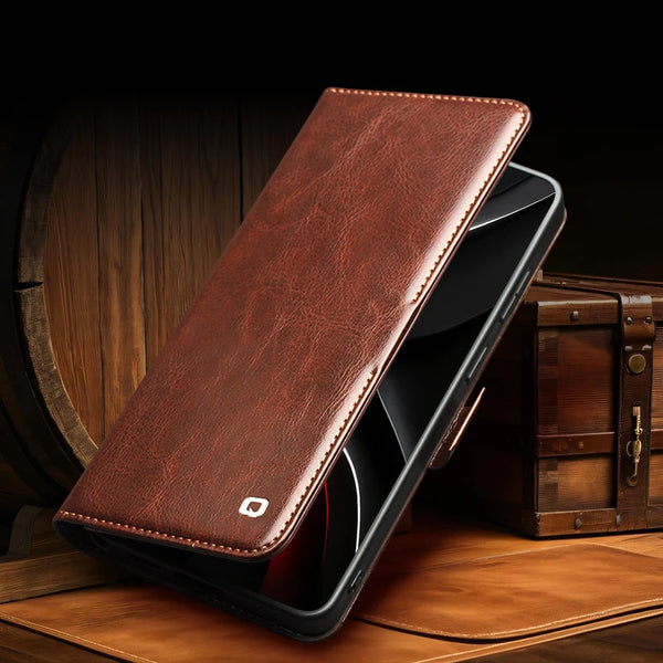 Genuine Leather Phone Case for Samsung Galaxy S26 S25 S24 Ultra Plus, Samsung Galaxy Z Fold 7 6 5 4 & Z Flip 7 6 5 Series, Xiaomi 17 15 Ultra Mi 11 Series & iPhone 17 16 15 14 13 Air Pro Pro Max Series | Luxury Wallet Card Slots magnetic flip back case