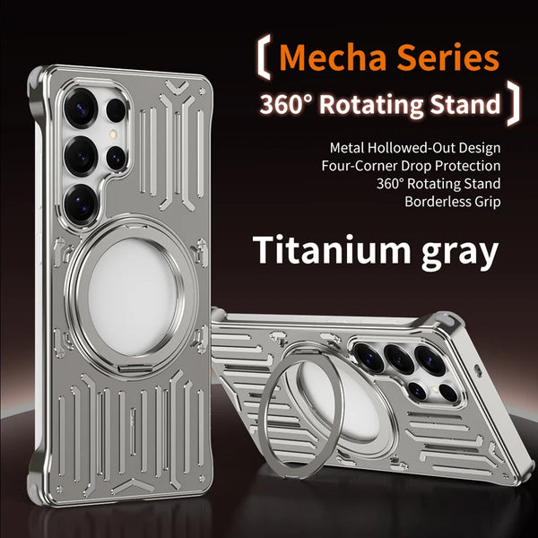for Samsung Galaxy S23/S24/S25/S26 Ultra & iPhone 17/16/15 Pro Max/Air – luxury METAL  bumper frame Rotating Bracket Stand Heat Dissipation, MagSafe Support, Inner Silicone Protection, Stylish Looks & Super Protection Back Cover