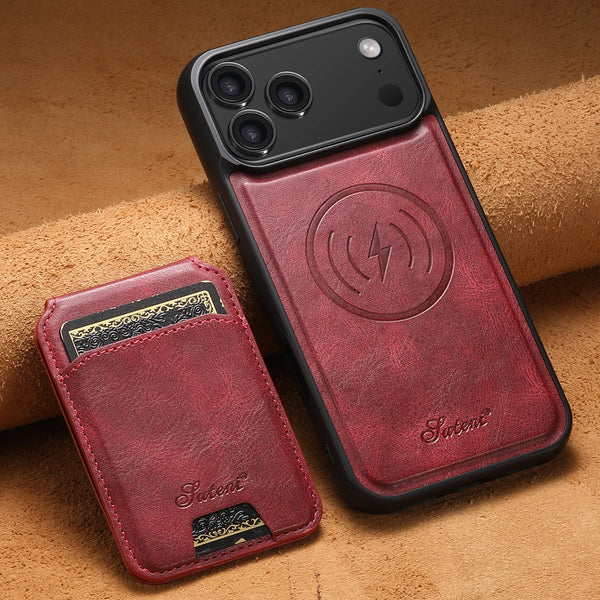 SUTENI Wireless Charging Faux Leather Magnet Card Holder Stand Picture Frame Phone Case For iPhone 17 Pro Max 16 Plus 15 14 13