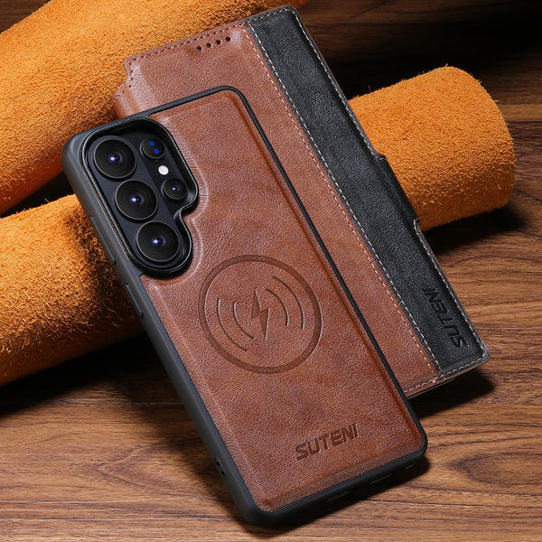 Faux Leather Wireless Charging Card Holder Stand Wallet Magnetic Flip Cover Phone Case For Samsung Galaxy S26 Ultra S25 S24 S23