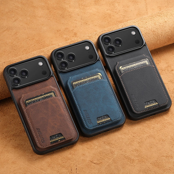 SUTENI Luxury Faux Leather Stand Card Holder Phone Case Frosted Feel For iPhone 17 Pro Max 16 Plus 15 14 13 12