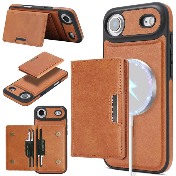 2 In 1 Magsafe Leather Case for IPhone 17 Promax Air 16 Pro Max 15 Plus 14 13 12 Magnetic 5 Cards Slots Holder Phone Cover