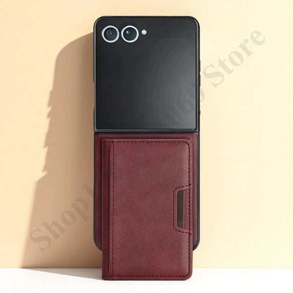 2 in 1 Leather Case For Samsung Galaxy Z Flip 7 6 5 4 3 Flip7 Fe Flip6 Flip5 Flip4 Flip3 Magnetic Wireless Charging Phone Cover