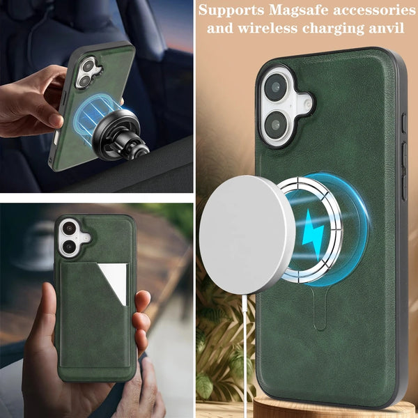 Magsafe Leather Phone Case for Iphone 17 Air 16 ProMax 15 Plus 14 Pro Max 13 12 Pm 16e Mirror Magnetic Card Holder Phone Cover