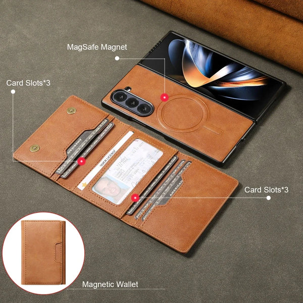 2 in 1 Case for Samsung Galaxy Z Fold 7 6 5 4 3 Fold7 Fold6 Fold5 Fold4 Magnetic Wireless Charging 7 Card Slots Phone Cover