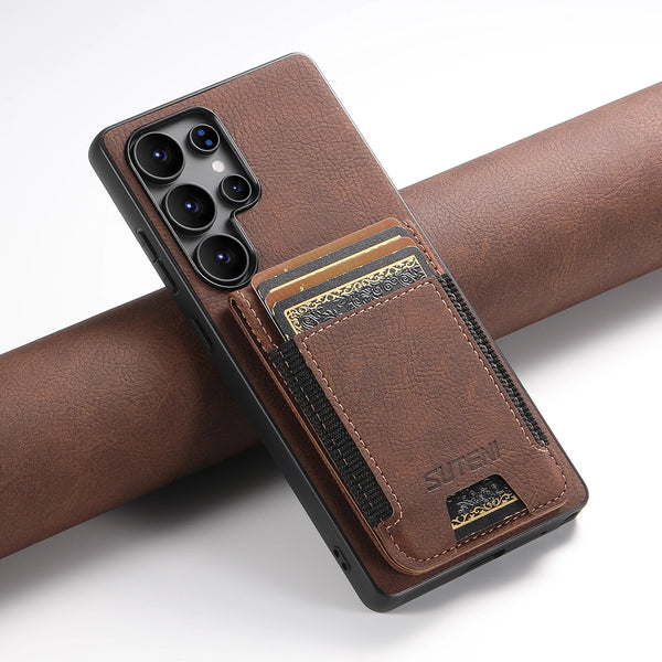 SUTENI Luxury Faux Leather Card Holder Stand Phone Case Frosted Feel For Samsung Galaxy S26 Ultra S25 Plus S24 S23 S22 Note20