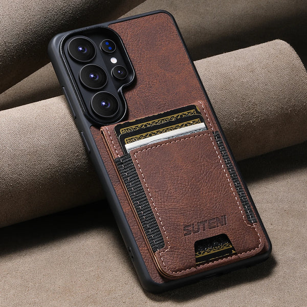 SUTENI Luxury Faux Leather Card Holder Stand Phone Case Frosted Feel For Samsung Galaxy S26 Ultra S25 Plus S24 S23