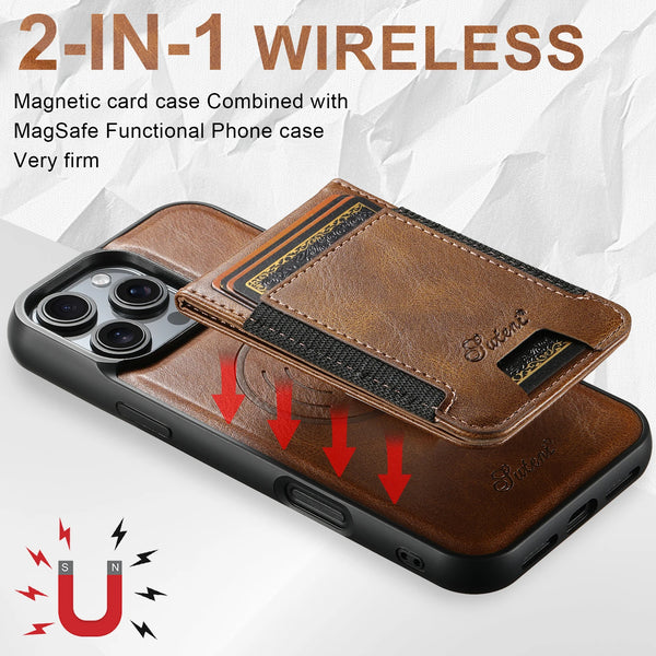 SUTENI Faux Leather Phone Case Wireless Charging Magnet Card Holder Stand For iPhone 17 Pro Max 16 Plus 15 14 13 12