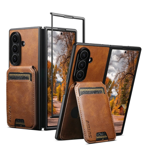 Leather Case for Samsung Galaxy Z Fold 7 6 5 Fold7 Fold6 Fold5 Kickstand Card Slots Bag Cards Holder Anti-Fall Phone Cover