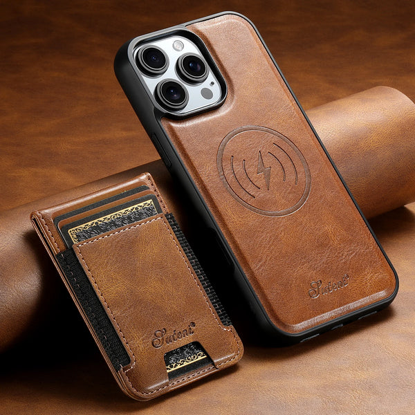 SUTENI Faux Leather Phone Case Wireless Charging Magnet Card Holder Stand For iPhone 17 Pro Max 16 Plus 15 14 13 12