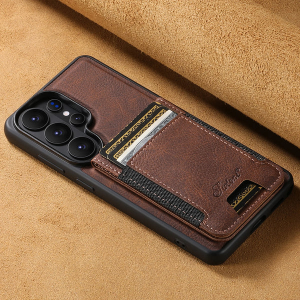 SUTENI Magnet Wireless Charging Card Holder Stand Luxury Faux Leather Phone Case For Samsung Galaxy S26 Ultra S25 Plus S24 S23+