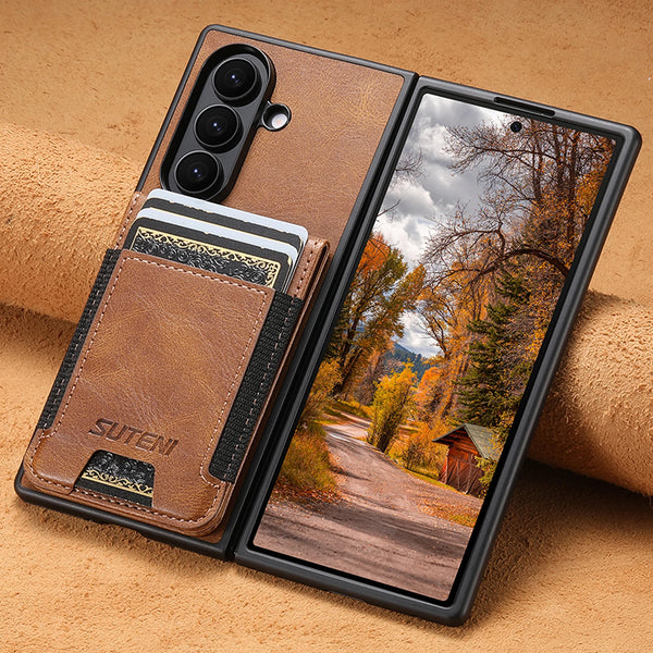 SUTENI Luxury Faux Leather Oil Wax Smooth Surface Phone Case Card Holder Stand For Samsung Galaxy Z Fold 7 6 5