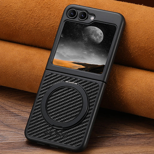 SUTENI Mobile Phone Case Magnet Wireless Charging 360° Rotating Stand Faux Leather Ring Buckle For Samsung Galaxy Z Flip 7 6 5