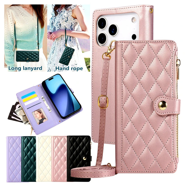 Crossbody Zipper Wallet Case for iphone 17 Promax Air 16 Pro max 15 Plus 14 13 12 Kickstand Cards Slots Cash Pocket Phone Cover