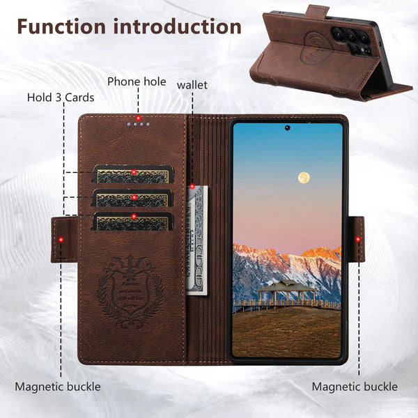 Suteni Brand Wireless Charging Faux Leather Card Holder Stand Wallet Magnetic Button Flip Cover Phone Case For Samsung Galaxy S26Ultra S25