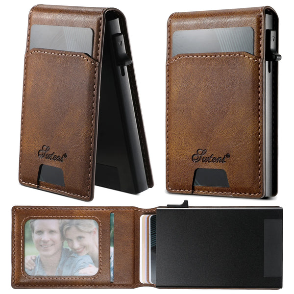 SUTENI Wallet For Men Magnetic Card Holder Wallet Leather Holder Bracket Pressing the Button Automatically Ejects the Card
