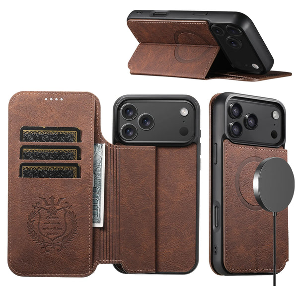 SUTENI Flip Cover Phone Case Wireless Charging Faux Leather Card Holder Stand Wallet Magnet For iPhone 17 Pro Max 16 Plus 15 14