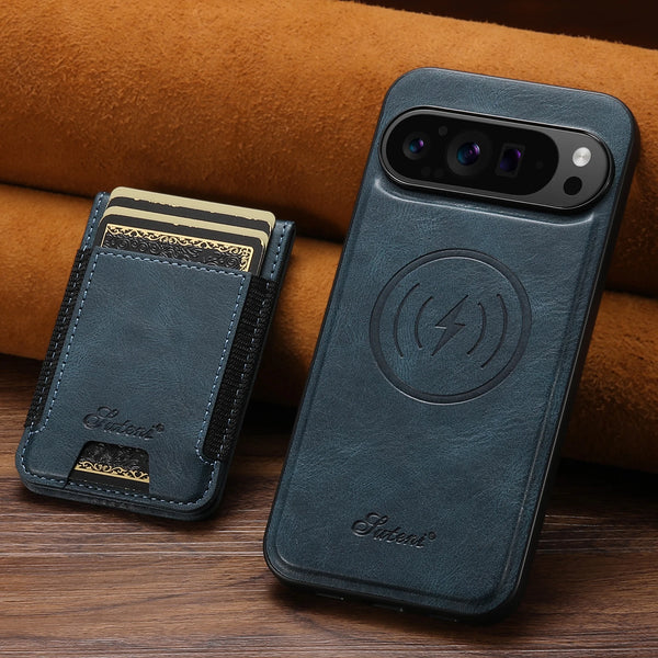 SUTENI Faux Leather Phone Case Wireless Charging Magnet Card Holder Stand For Google Pixel 10 Pro XL 9 8A 7 6
