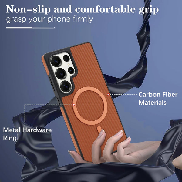 Carbon Fiber Pattern Phone Case For Samsung Galaxy S25 Ultra 24 Plus S23 S22U S25U S24U S23U Wrieless Charging Phone Cover
