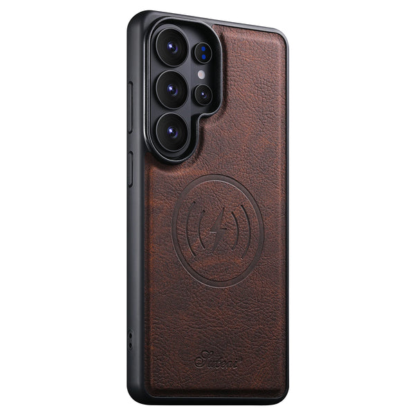 SUTENI Luxury Faux Leather Phone Case Magnet Wireless Charging Frosted Feel For Samsung Galaxy S26 Ultra S25 Plus S24 S23+