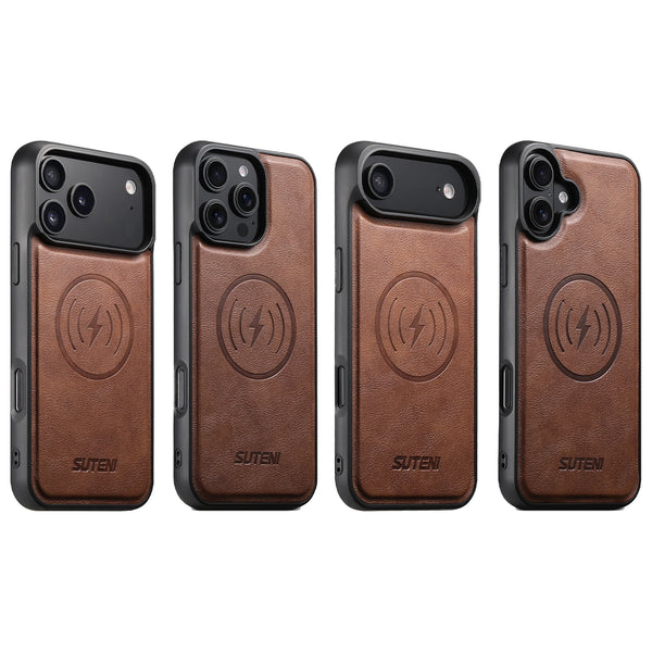 SUTENI Frosted Feel Faux Leather Magnet Wireless Charging Phone Case For iPhone 17 Pro Max 16 Plus 15 14 13 12