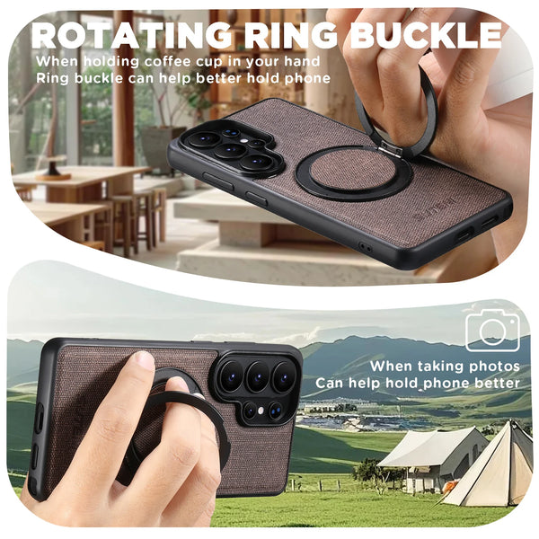Magnet Wireless Charging Phone Case Faux Leather 360° Rotating Stand Ring Buckle Frosted Feel For Samsung Galaxy S26 Ultra S25