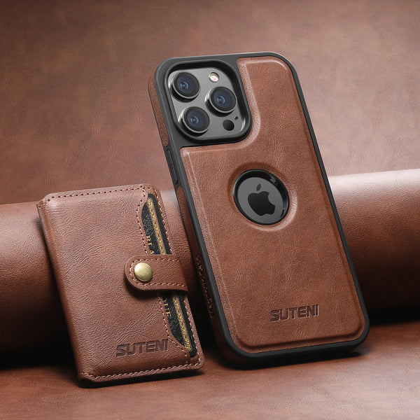Wireless Charging Faux Leather Magnetic Button Card Holder Stand Phone Case Smooth Surface 2-in-1 Wallet For iPhone 17 ProMax 16
