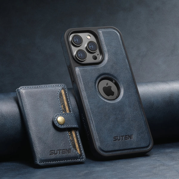 Wireless Charging Faux Leather Magnetic Button Card Holder Stand Phone Case Smooth Surface 2-in-1 Wallet For iPhone 17 ProMax 16