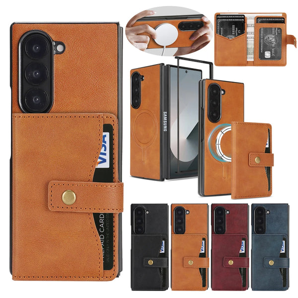 2 in 1 Wallet Case for Samsung Galaxy Z Fold 7 6 5 4 3 Fold7 Fold6 Fold5 Fold4 Wireless Charger Leather Cards Slots Phone Cover