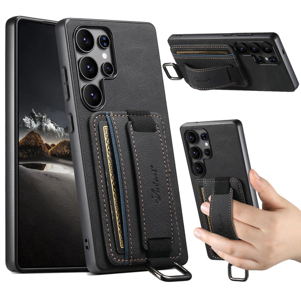 SUTENI PU Leather Phone Case Wrist Strap Ring Buckle Card Holder Stand For Samsung S26Ultra S25Plus S24 S23 S22 Note20