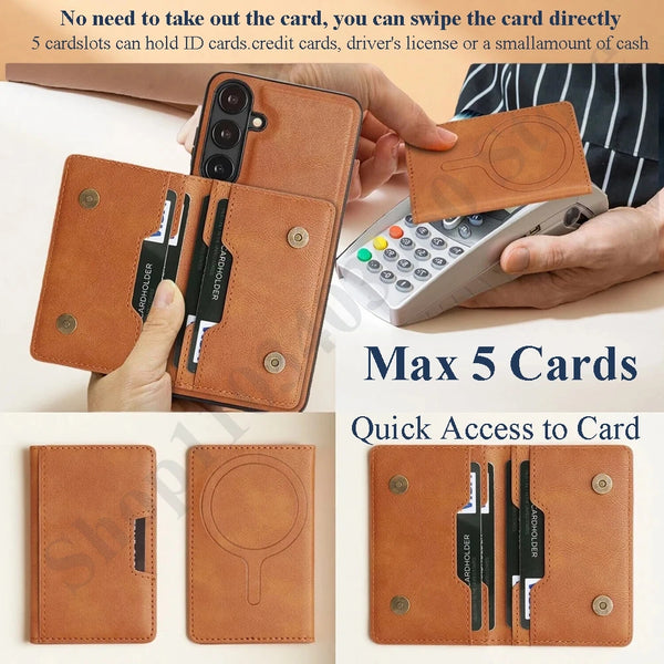 2 in 1 Leather Case for Samsung Galaxy A14 A15 A16 A17 A26 A34 A35 A36 A37 A52 A53 A54 A55 A56 A57 4G 5G Cards slots Phone Cover