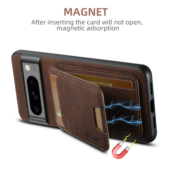 SUTENI Luxury Faux Leather Stand Card Holder Phone Case Frosted Feel For Google Pixel 9XL 8Pro 7A 6