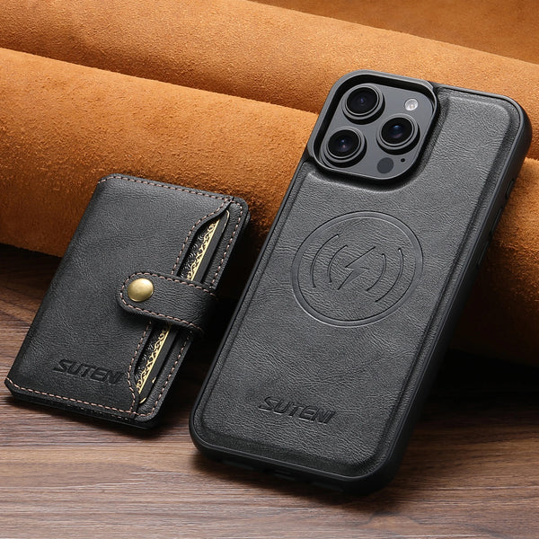 SUTENI Wireless Charging Luxury Faux Leather Magnet Phone Case Card Holder Stand For iPhone 17 Pro Max 16 Plus 15 Pro 14 13 12