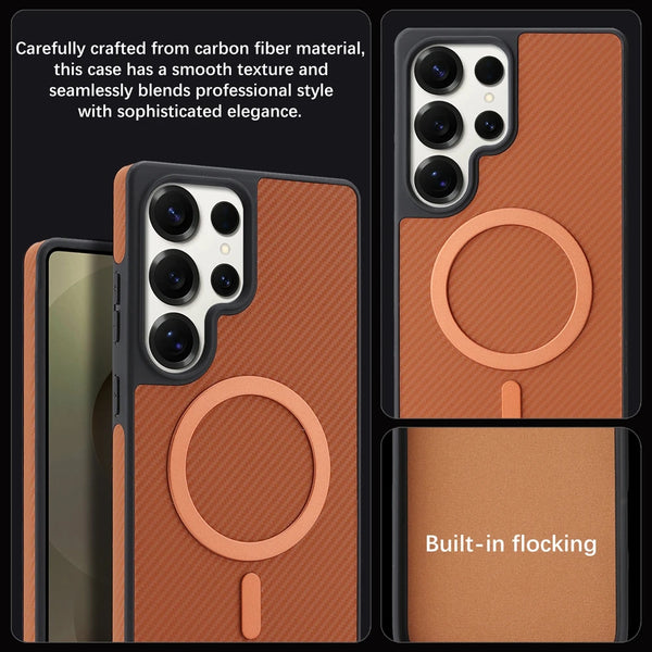 Carbon Fiber Pattern Phone Case For Samsung Galaxy S25 Ultra 24 Plus S23 S22U S25U S24U S23U Wrieless Charging Phone Cover
