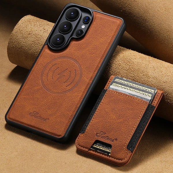 SUTENI Magnet Wireless Charging Card Holder Stand Luxury Faux Leather Phone Case For Samsung Galaxy S26 Ultra S25 Plus S24 S23+
