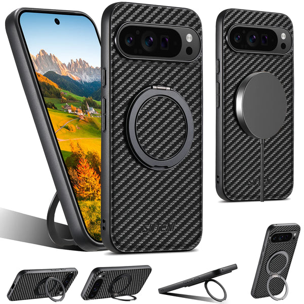 SUTENI Faux Leather Mobile Phone Case Magnet Wireless Charging 360° Rotating Stand Ring Buckle For Google Pixel 10ProXL 9 8A 7 6