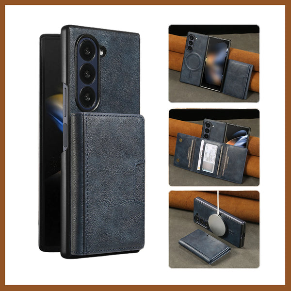 2 in 1 Case for Samsung Galaxy Z Fold 7 6 5 4 3 Fold7 Fold6 Fold5 Fold4 Magnetic Wireless Charging 7 Card Slots Phone Cover