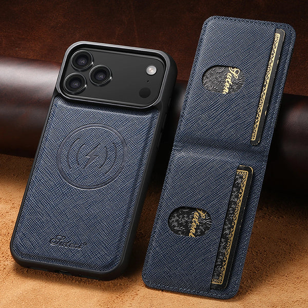 SUTENI Wireless Charging Magnet Phone Case Card Holder Stand Faux Leather For iPhone 17 Pro Max 16 Plus 15 14 13 12