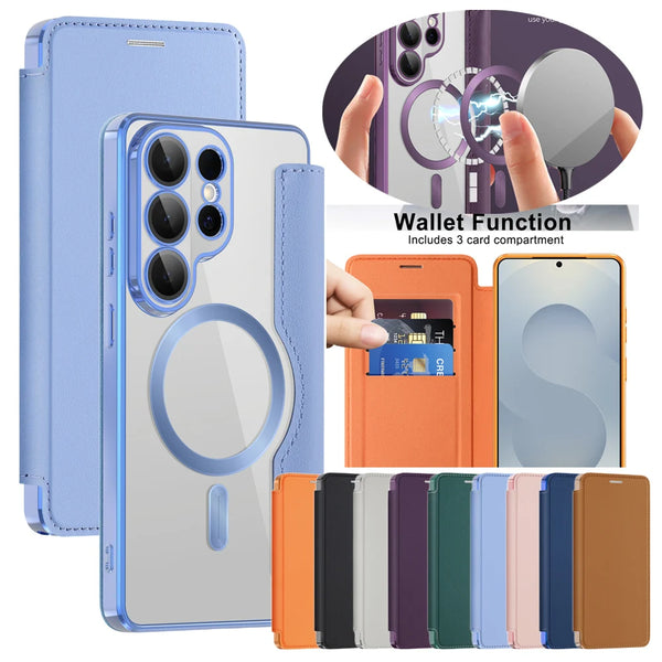 Leather Flip Case for Samsung Galaxy S26 S25 S24 S22 S23 Fe Plus Ultra S25U Card Holder Magnetic Camera Protection Phone Cover