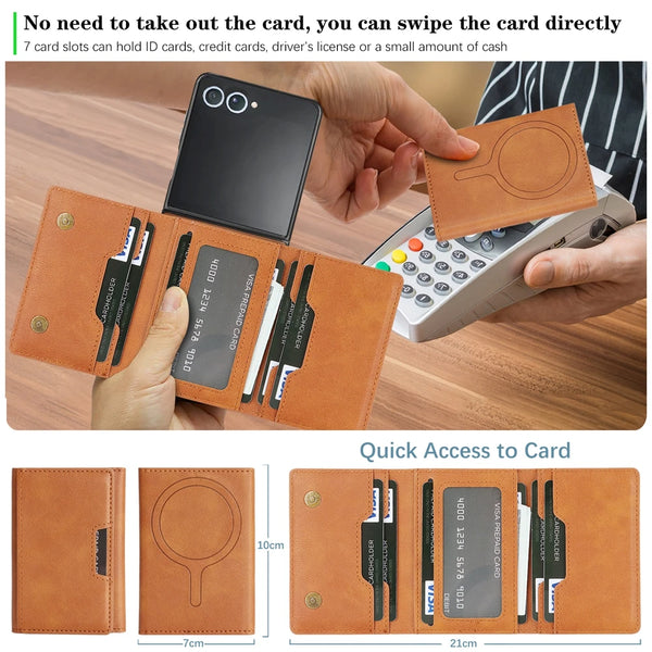 2 In 1 Magnetic Case For Samsung Galaxy Z Flip 7 6 5 4 3 Flip Cover Flip7 Flip6 Flip5 7 Cards Slots Holder Leather Phone Cover