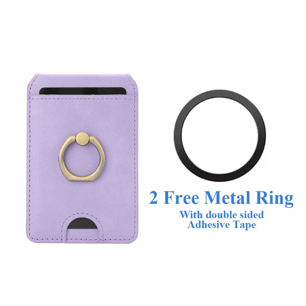 Magnetic Ring Leather Cards Holder Slots For iphone 16 15 14 13 12 Samsung Xiaomi Google Phone Kickstand Cards Bag Cards Pocket